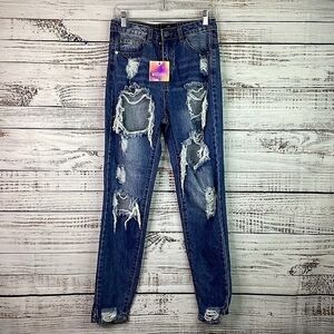 NEW RIOT SIZE‎ 6 HIGH RISE BLUE MOM JEANS DISTRESSED DENIM PANTS MISSGUIDED NWT